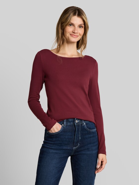 Slim-fit long-sleeved top with a boat neck - Preppy Plum