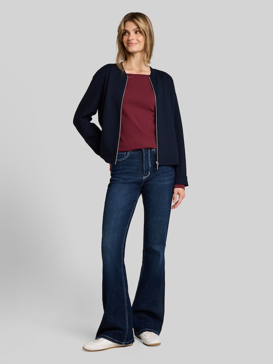 Slim-fit long-sleeved top with a boat neck - Preppy Plum