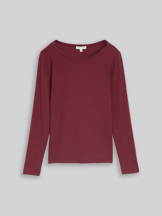 Slim-fit long-sleeved top with a boat neck - Preppy Plum