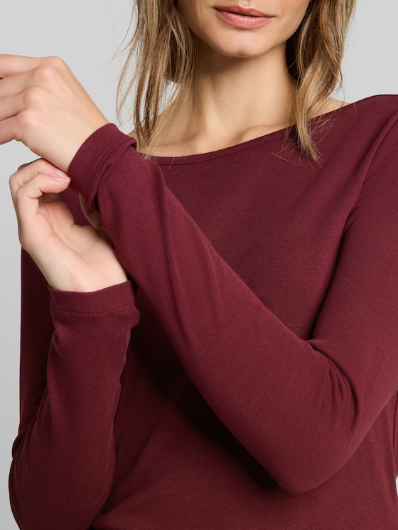Slim-fit long-sleeved top with a boat neck - Preppy Plum