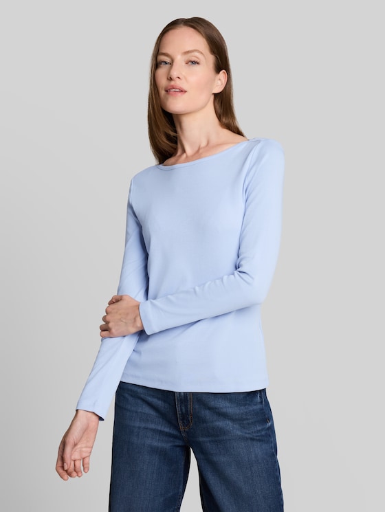 Slim-fit long-sleeved top with a boat neck - Kentucky Blue