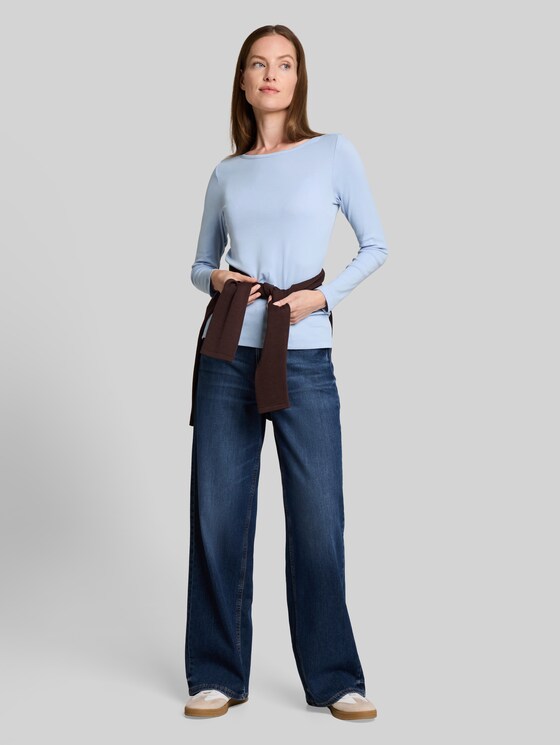 Slim-fit long-sleeved top with a boat neck - Kentucky Blue
