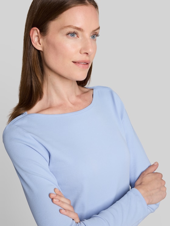 Slim-fit long-sleeved top with a boat neck - Kentucky Blue