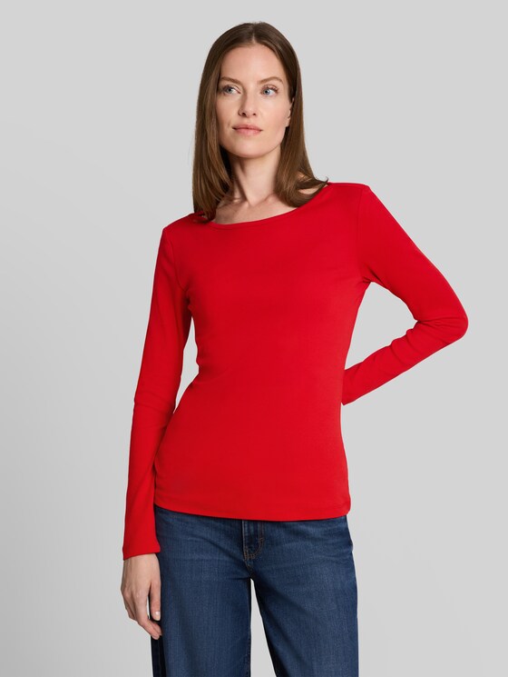Slim-fit long-sleeved top with a boat neck - soft scarlet red