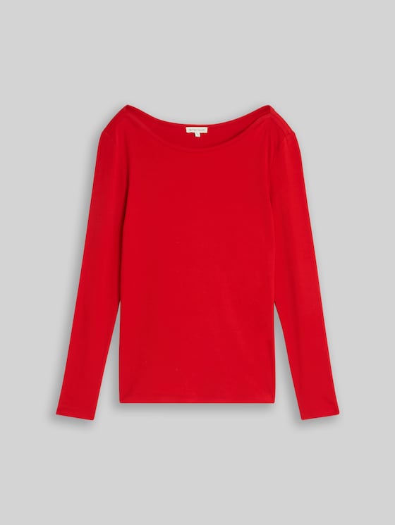 Slim-fit long-sleeved top with a boat neck - soft scarlet red
