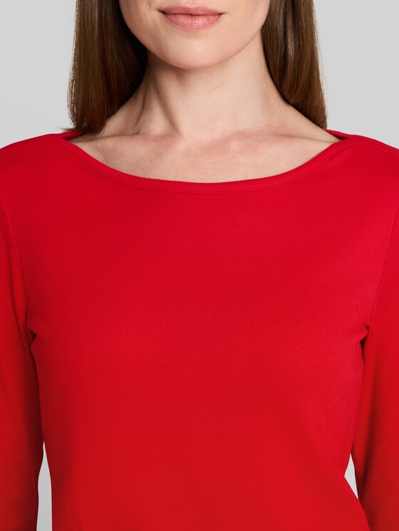 Slim-fit long-sleeved top with a boat neck - soft scarlet red