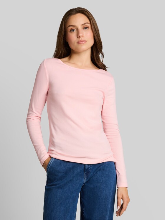 Slim-fit long-sleeved top with a boat neck - light pastel pink