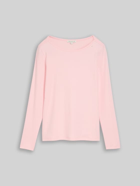 Slim-fit long-sleeved top with a boat neck - light pastel pink