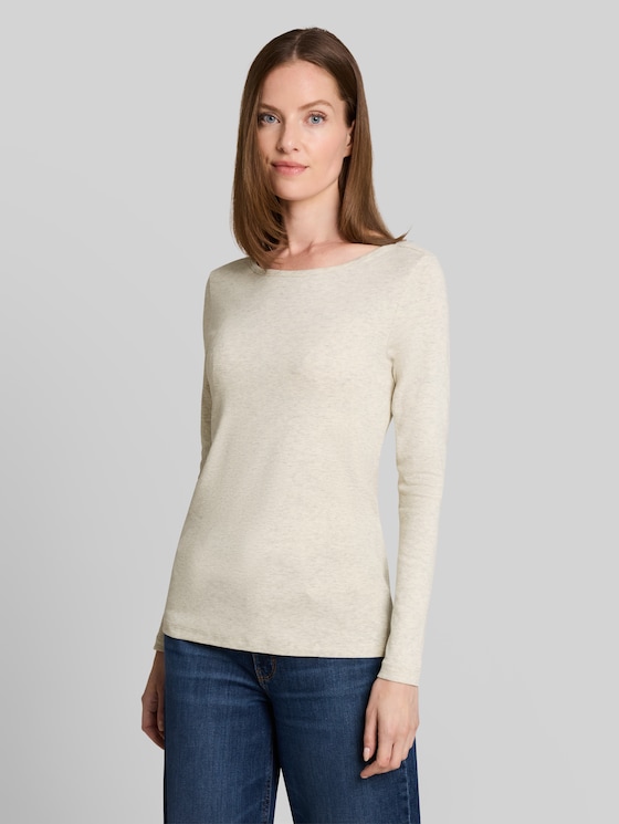 Slim-fit long-sleeved top with a boat neck - whisper offwhite melange