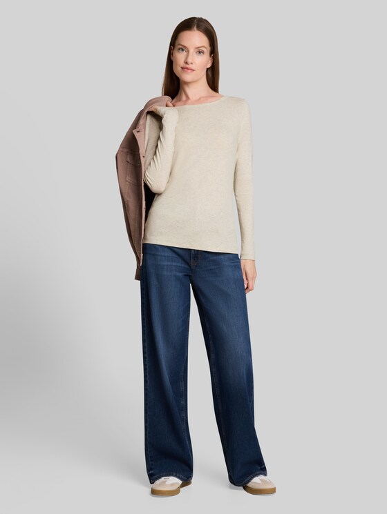 Slim-fit long-sleeved top with a boat neck - whisper offwhite melange