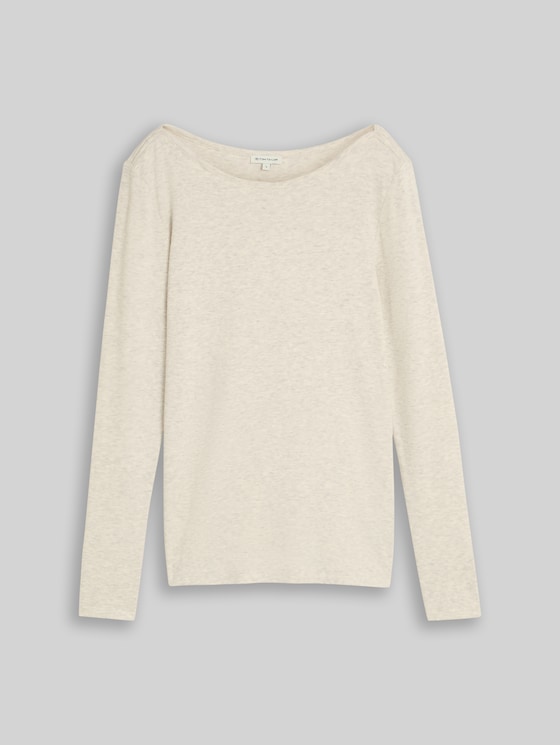 Slim-fit long-sleeved top with a boat neck - whisper offwhite melange