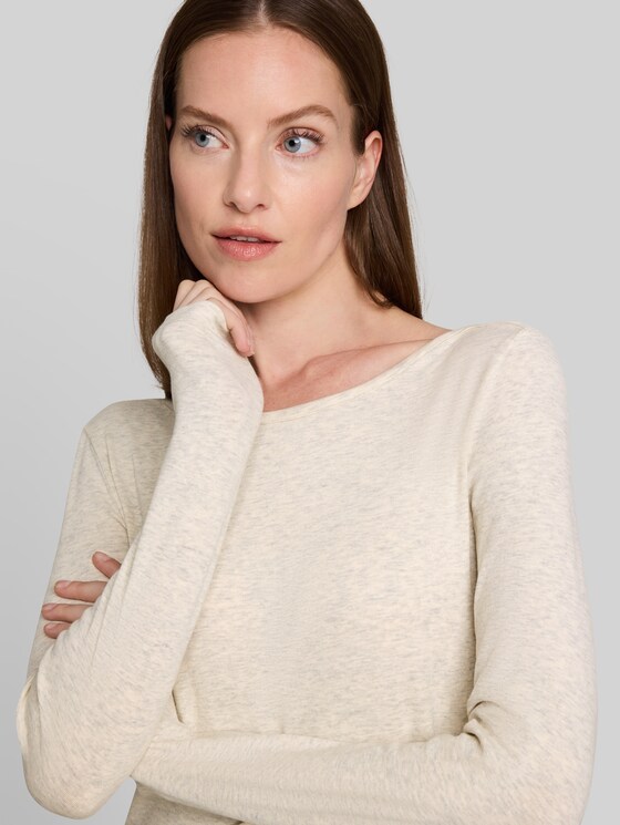 Slim-fit long-sleeved top with a boat neck - whisper offwhite melange