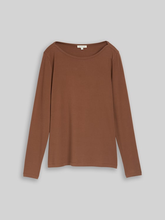 Slim-fit long-sleeved top with a boat neck - camel