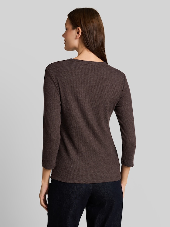 Oversized long-sleeved top with ribbed texture - java dark brown melange