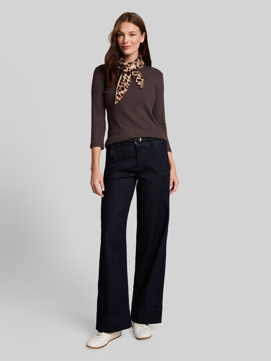 Oversized long-sleeved top with ribbed texture - java dark brown melange