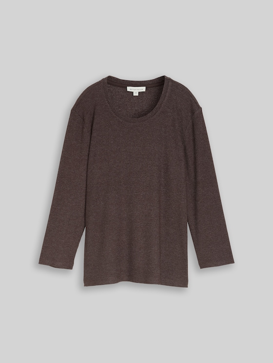 Oversized long-sleeved top with ribbed texture - java dark brown melange