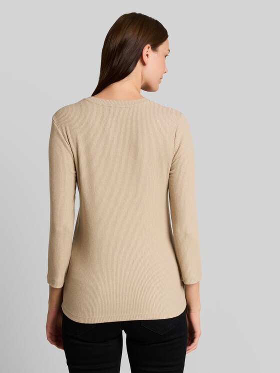 Oversized long-sleeved top with ribbed texture - gravel beige melange