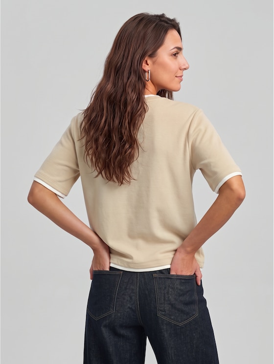 Boxy-fit T-shirt with a 2-in-1 look - gravel beige melange