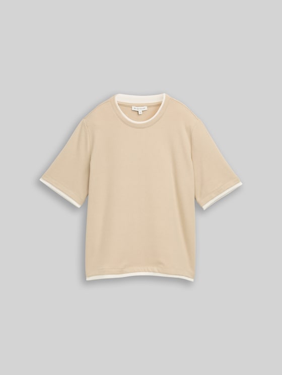 Boxy-fit T-shirt with a 2-in-1 look - gravel beige melange