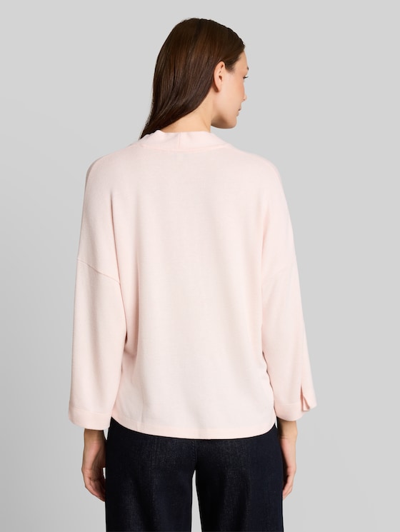 Cosy long-sleeved shirt with V-neck - light pastel pink melange