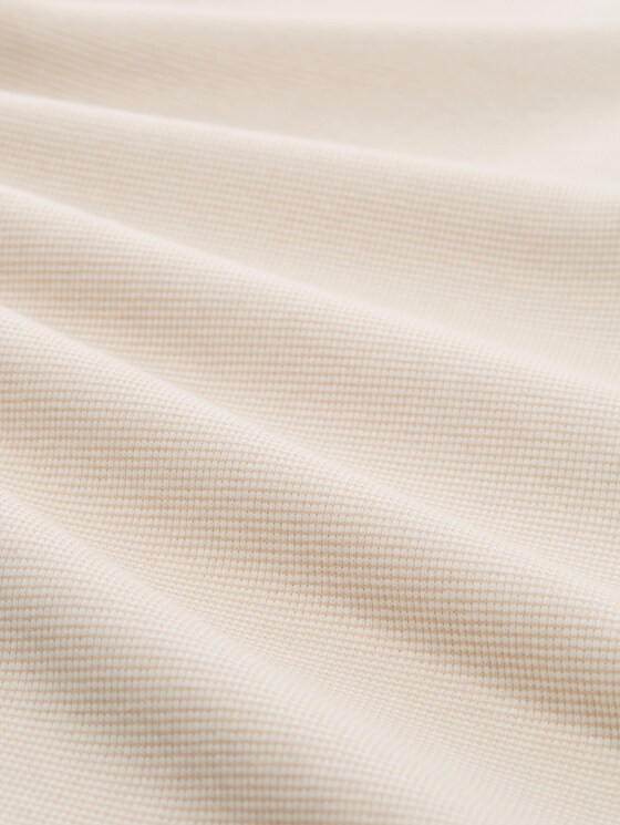 Henley long-sleeved shirt with ribbed texture - white gravel beige stripe