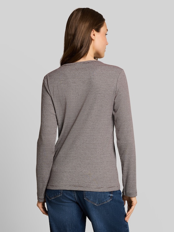 Henley long-sleeved shirt with ribbed texture - java brown offwhite stripe