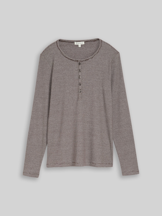 Henley long-sleeved shirt with ribbed texture - java brown offwhite stripe