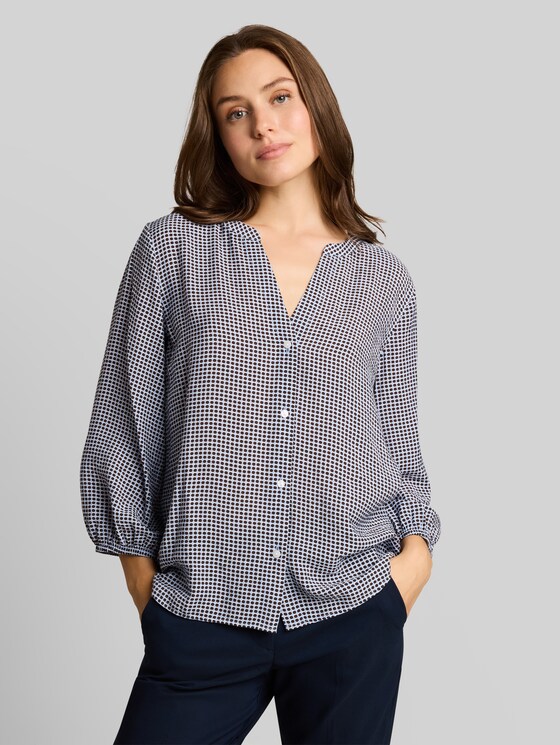 Blouse with pattern - small blue brown dot print