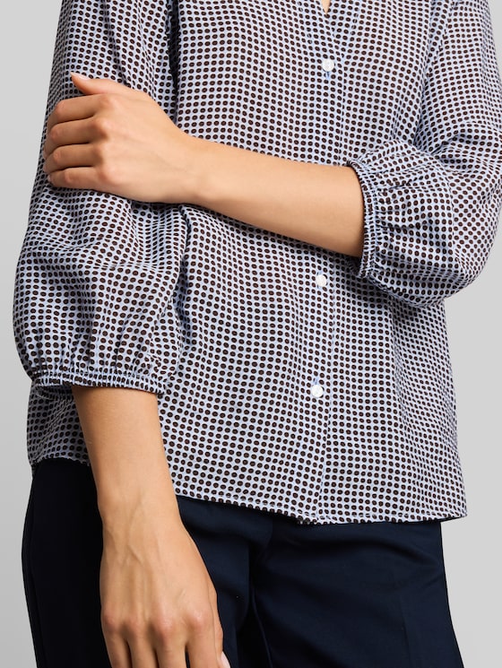 Blouse with pattern - small blue brown dot print