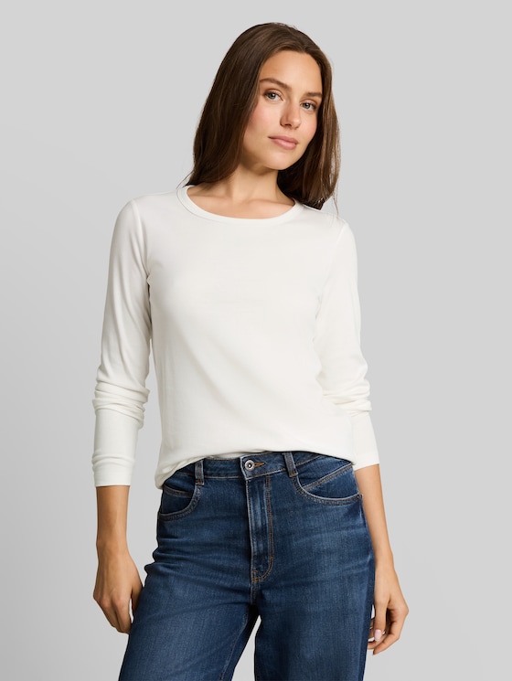 Basic long-sleeved cotton T-shirt - Whisper White