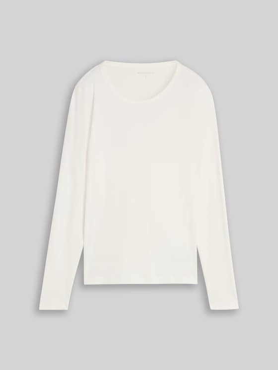 Basic long-sleeved cotton T-shirt - Whisper White