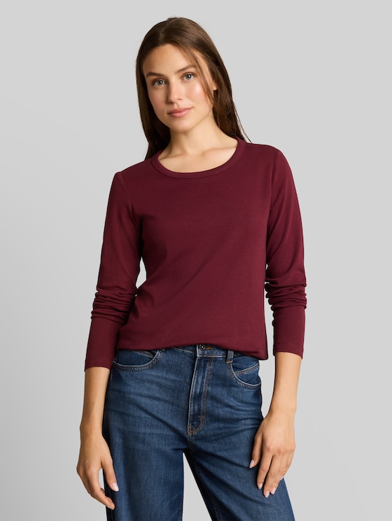 Basic long-sleeved cotton T-shirt - Preppy Plum