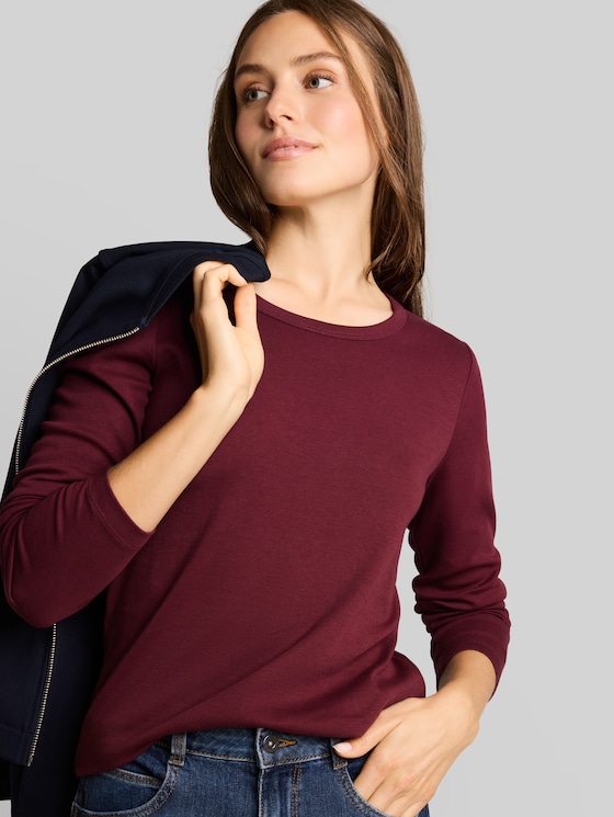 Basic long-sleeved cotton T-shirt - Preppy Plum
