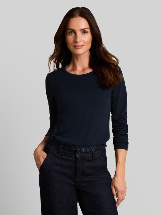 Basic long-sleeved cotton T-shirt - sky captain blue