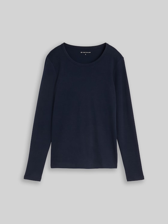 Basic long-sleeved cotton T-shirt - sky captain blue