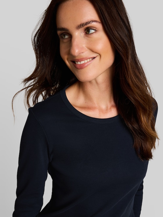 Basic long-sleeved cotton T-shirt - sky captain blue