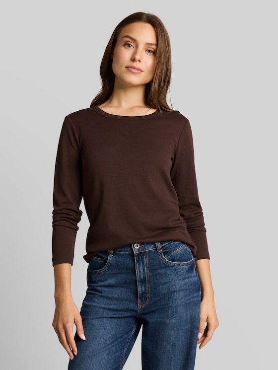 Basic long-sleeved cotton T-shirt - java dark brown