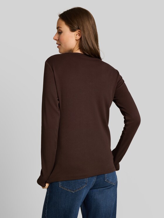 Basic long-sleeved cotton T-shirt - java dark brown