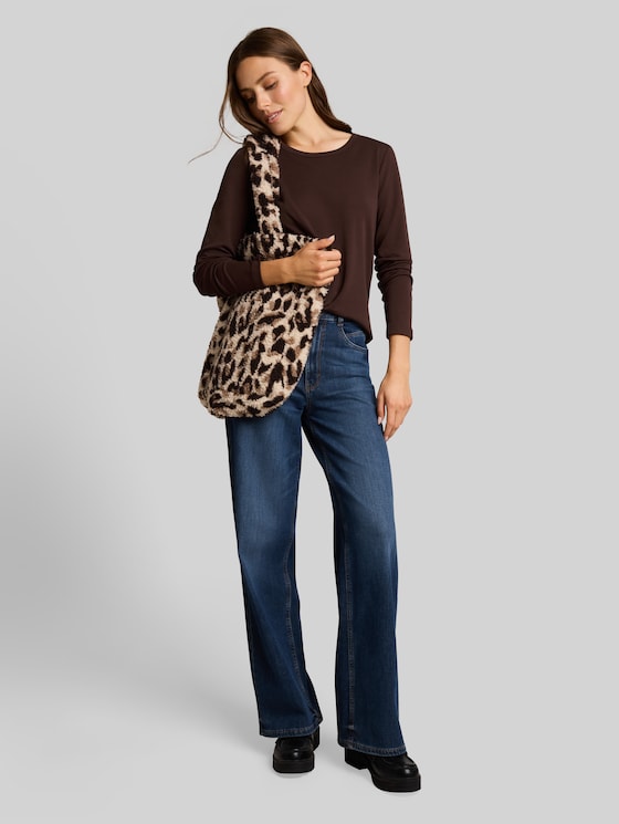 Basic long-sleeved cotton T-shirt - java dark brown