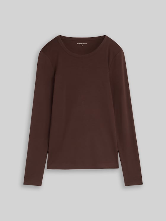 Basic long-sleeved cotton T-shirt - java dark brown