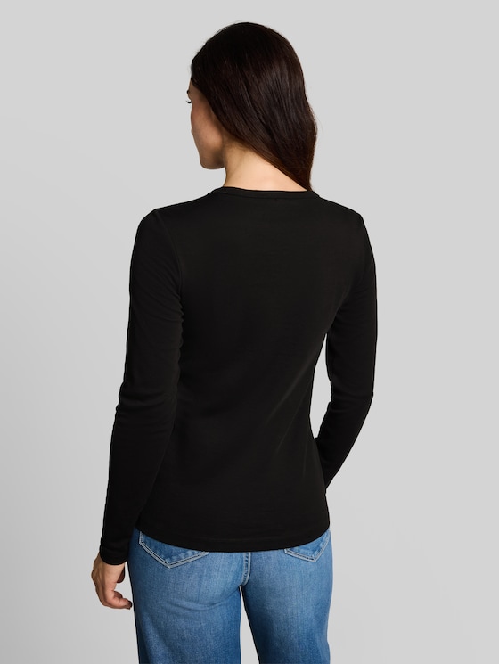 Basic long-sleeved cotton T-shirt - deep black