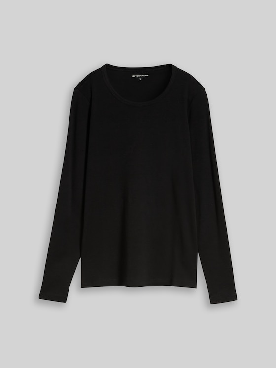 Basic long-sleeved cotton T-shirt - deep black