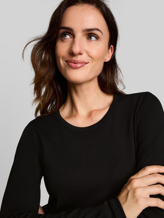 Basic long-sleeved cotton T-shirt - deep black