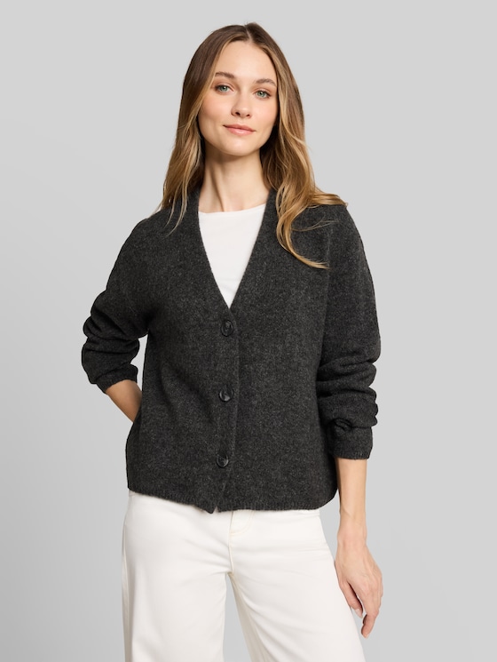 Cosy cardigan with wool blend - Shale Grey Melange