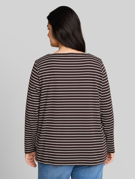 Plus Size - Long sleeve shirt with stripe pattern - brown white stripe
