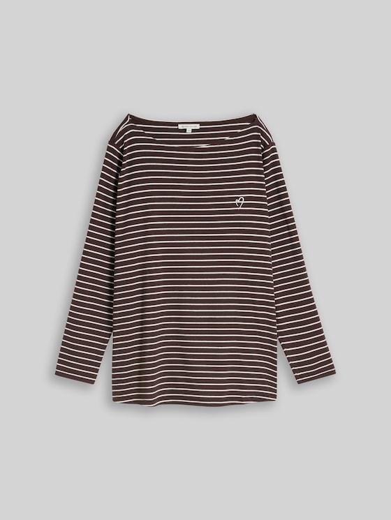 Plus Size - Long sleeve shirt with stripe pattern - brown white stripe