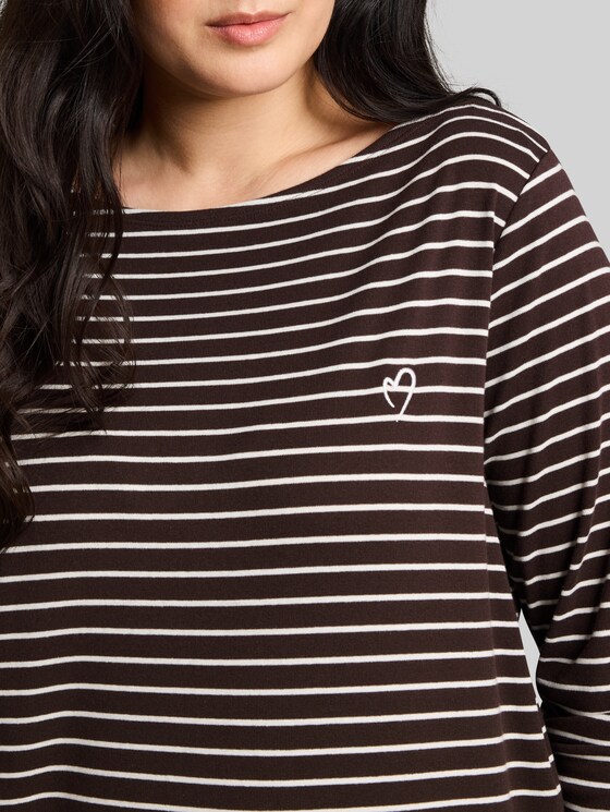 Plus Size - Long sleeve shirt with stripe pattern - brown white stripe