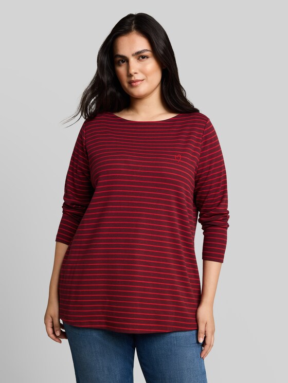 Plus Size - Long sleeve shirt with stripe pattern - preppy plum red stripe