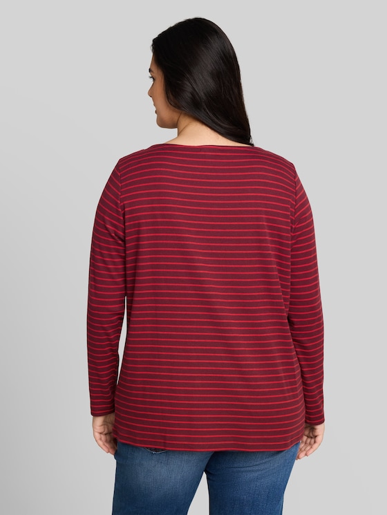 Plus Size - Long sleeve shirt with stripe pattern - preppy plum red stripe