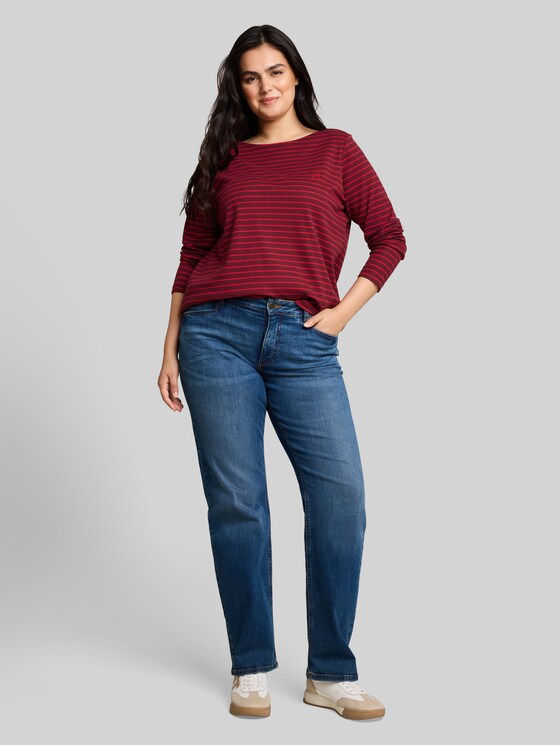 Plus Size - Long sleeve shirt with stripe pattern - preppy plum red stripe